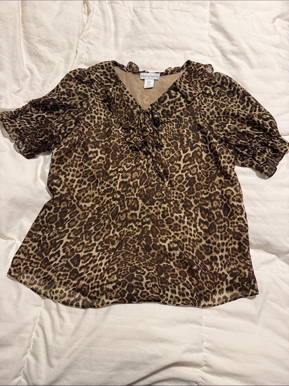 cupcakes & cashmere - Leopard Ruffle V-Neck Blouse - Brown/Tan - Medium
